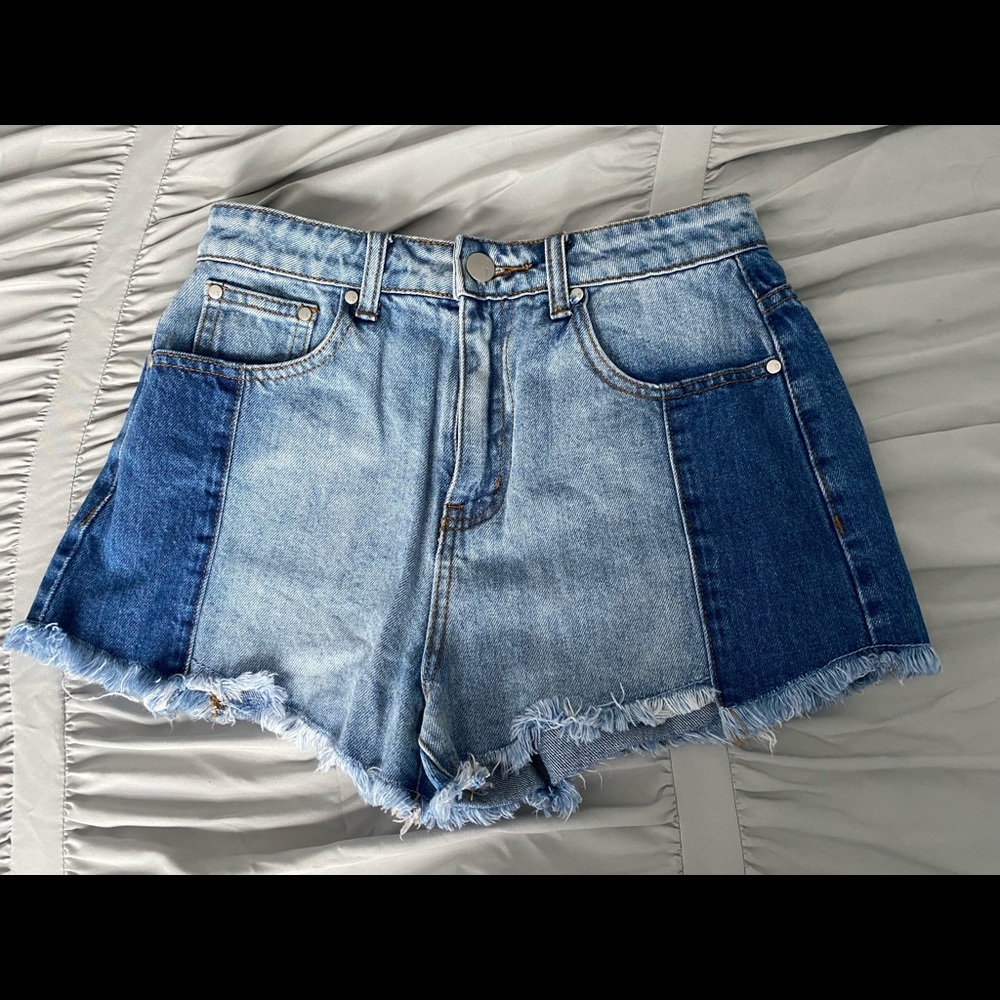 High Rise Two-Tone Denim Shorts
